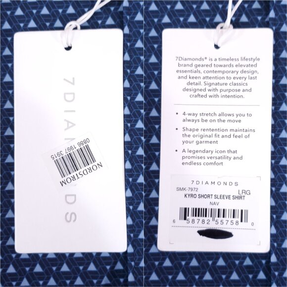 7 Diamonds Mens Large 4 Way Stretch Kyro Short Sleeve Shirt Geometric Triangle - Picture 11 of 16
